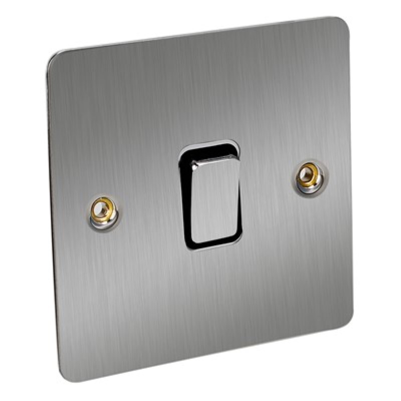 Flat Plate 10Amp 1 Gang 1 Way Switch *Satin Chrome/Black Insert - Click Image to Close